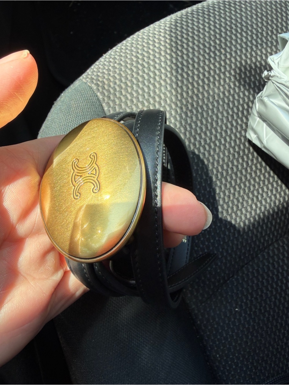 Celine Gold Oval Bracelet with Black Leather Strap - Picture 2 of 5